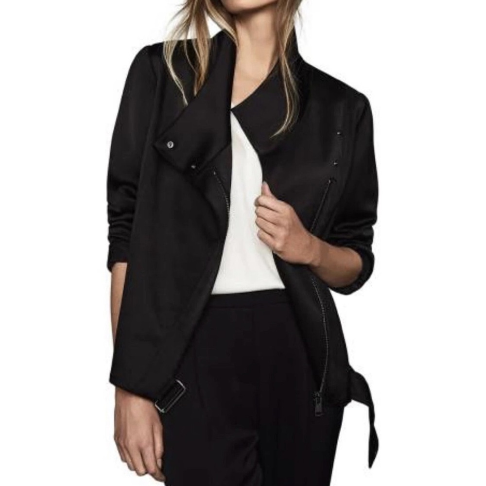 REISS Harriet Satin Biker Jacket Size 10